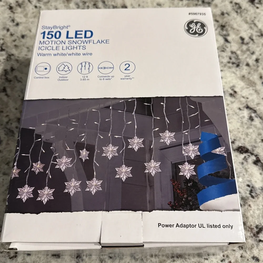 GE StayBright 150ct LED Motion Snowflake Icicle Lights Warm White/White Wire